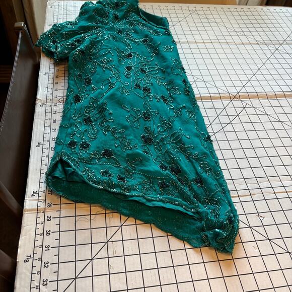 Roaman's Vintage Silk Beaded Sequined Teal Short Sleeved Blouse Top Shirt Sz 24W - Picture 8 of 9